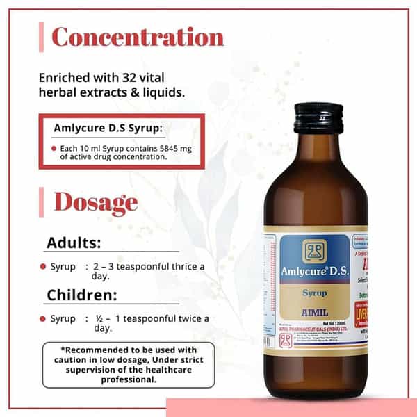Aimil Amlycure D.s. Syrup For Liver Health Natural Liver Herbal Tonic | (Pack Of 2 | 200 Ml Each)