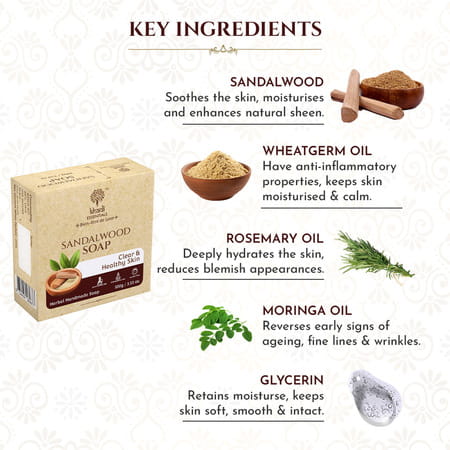 Khadi Essentials Sandalwood Herbal Handmade Soap For Clear & Healthy Skin - 100gm*Pack Of 3