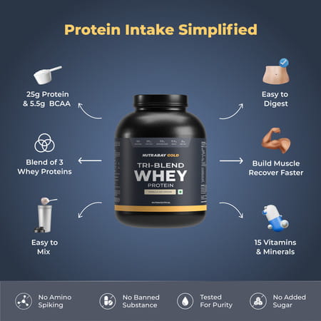 Nutrabay Gold Tri-Blend Whey Protein Vanilla Ice Cream - 2kg