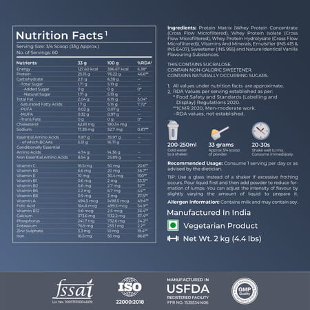 Nutrabay Gold Tri-Blend Whey Protein Vanilla Ice Cream - 2kg