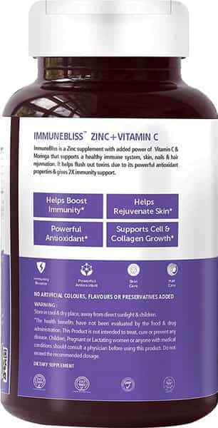 Bliss Welness Vitaminc+Zinc Citrate+Moringa Extract For Immunity Booster Supplement - 60 Veg Tablets
