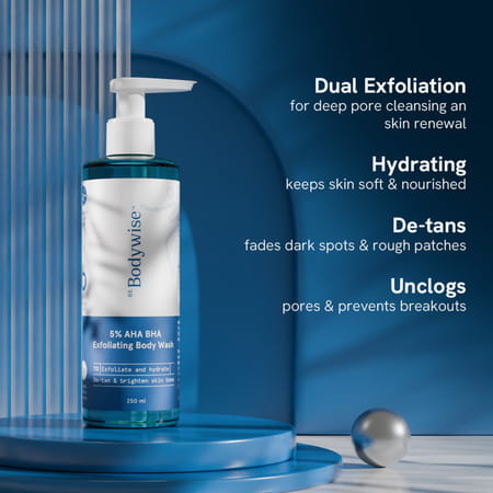 Be Bodywise 5% Aha Bha Exfoliating Body Wash | For Body Acne Strawberry Skin De-Tan | 250ml