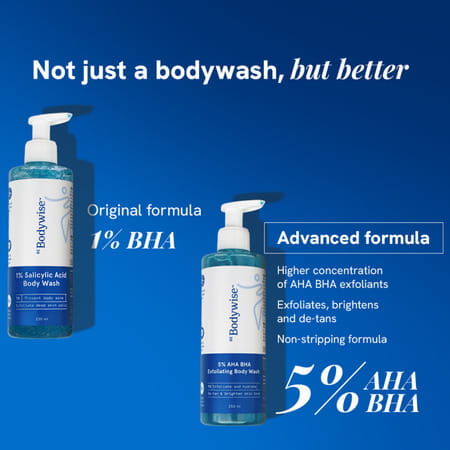 Be Bodywise 5% Aha Bha Exfoliating Body Wash | For Body Acne Strawberry Skin De-Tan | 250ml