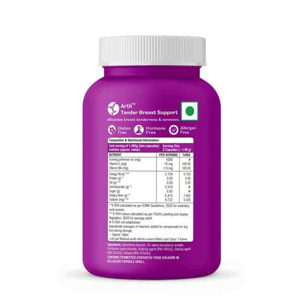 Arth Tender Breast Support 1000Mg For Women Over 40 Years Having Menopause Symptoms 60 Veg Capsules