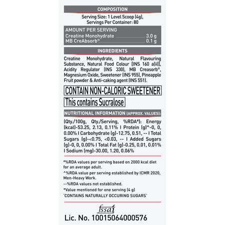 Muscleblaze Creatine Monohydrate Creamp With Creabsorb (Sunset Mango 280g - 62 Servings)