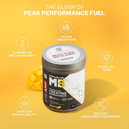Muscleblaze Creatine Monohydrate Creamp With Creabsorb (Sunset Mango 280g - 62 Servings)