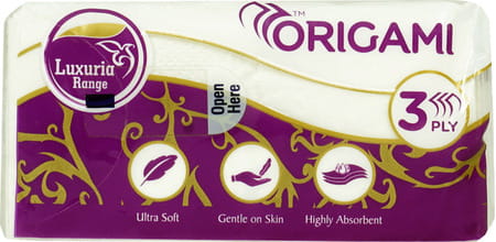Origami Luxuria Dry Pocket Tissue / Paper Hanky 3 Ply - 10 Pulls In1 - Pack Of 10