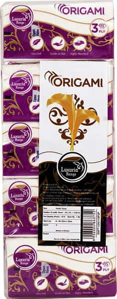 Origami Luxuria Dry Pocket Tissue / Paper Hanky 3 Ply - 10 Pulls In1 - Pack Of 10