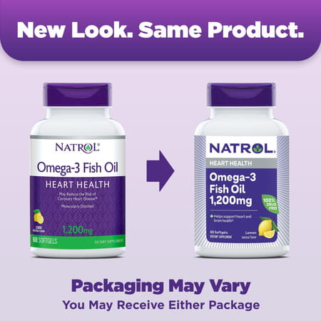 Natrol Omega-3 Fish Oil Softgels | Heart Health Dietary Supplement | 1200 Mg | 60 Count
