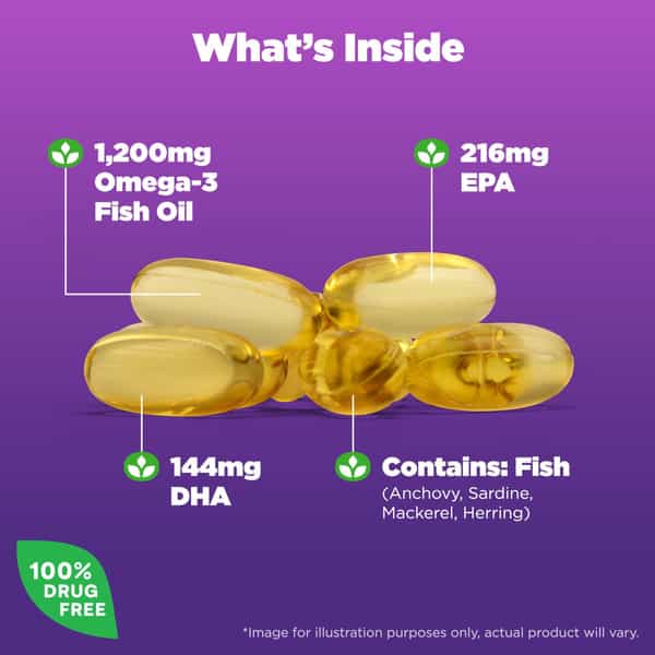 Natrol Omega-3 Fish Oil Softgels | Heart Health Dietary Supplement | 1200 Mg | 60 Count