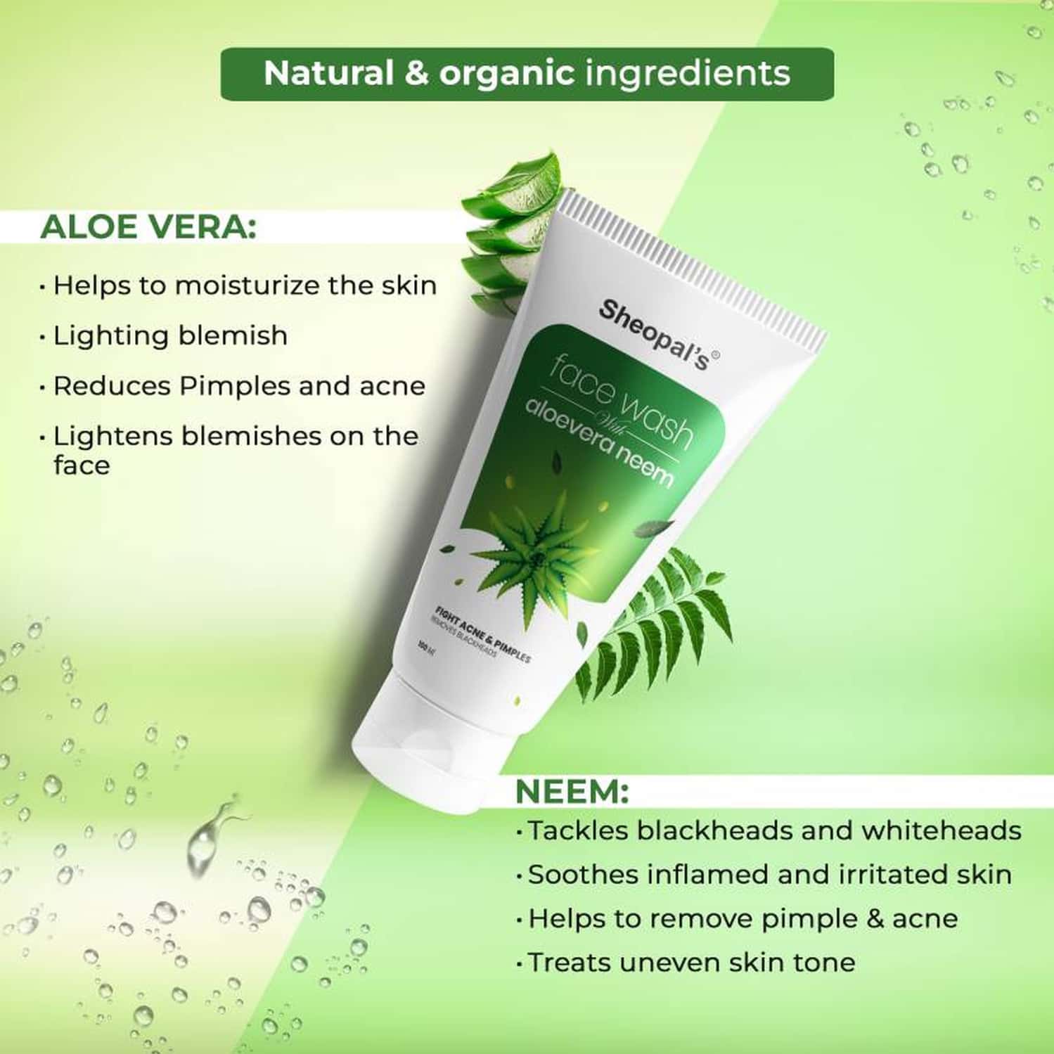 Buy SHEOPALS ALOEVERA NEEM FOR ACNE AND PIMPLE FREE SKIN FACE WASH (100 ML) Online & Get Upto 60
