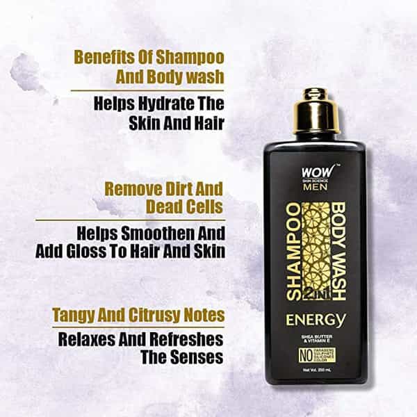Wow Skin Science Energy 2-In-1 Shampoo + Body Wash - No Parabens | Sulphate | Silicones (250 Ml)