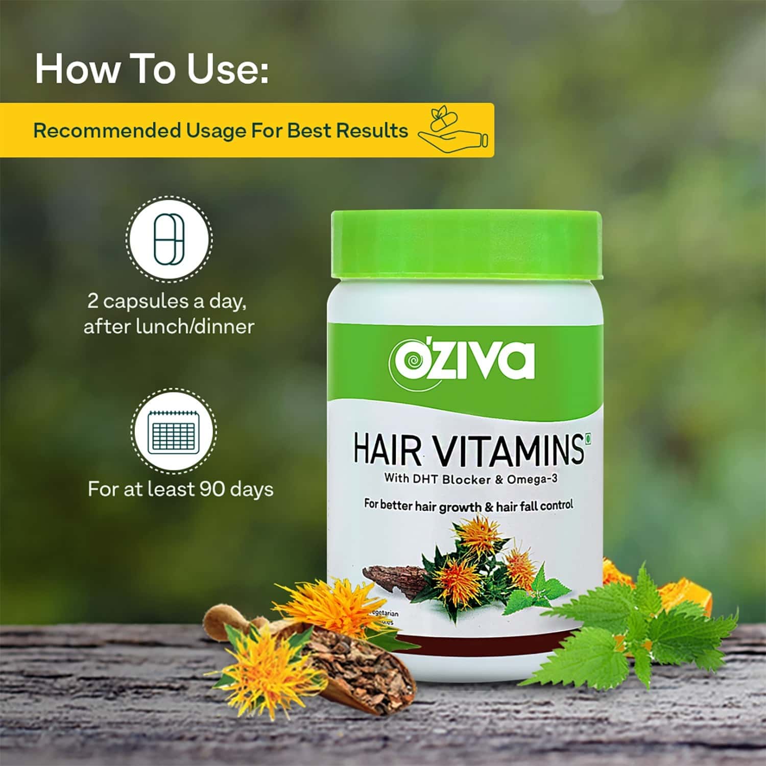 Buy Oziva Hair Vitamins (With Hair Vitamin Blend, Dht Blocker & Omega 3