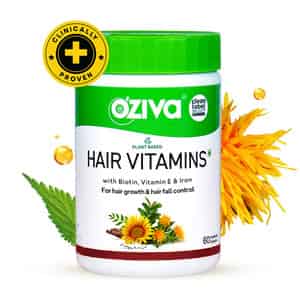 Oziva Plant Based Hair Vitamins | Omega-3 + Biotin | Hair Fall Control & Growth | 60 Capsules