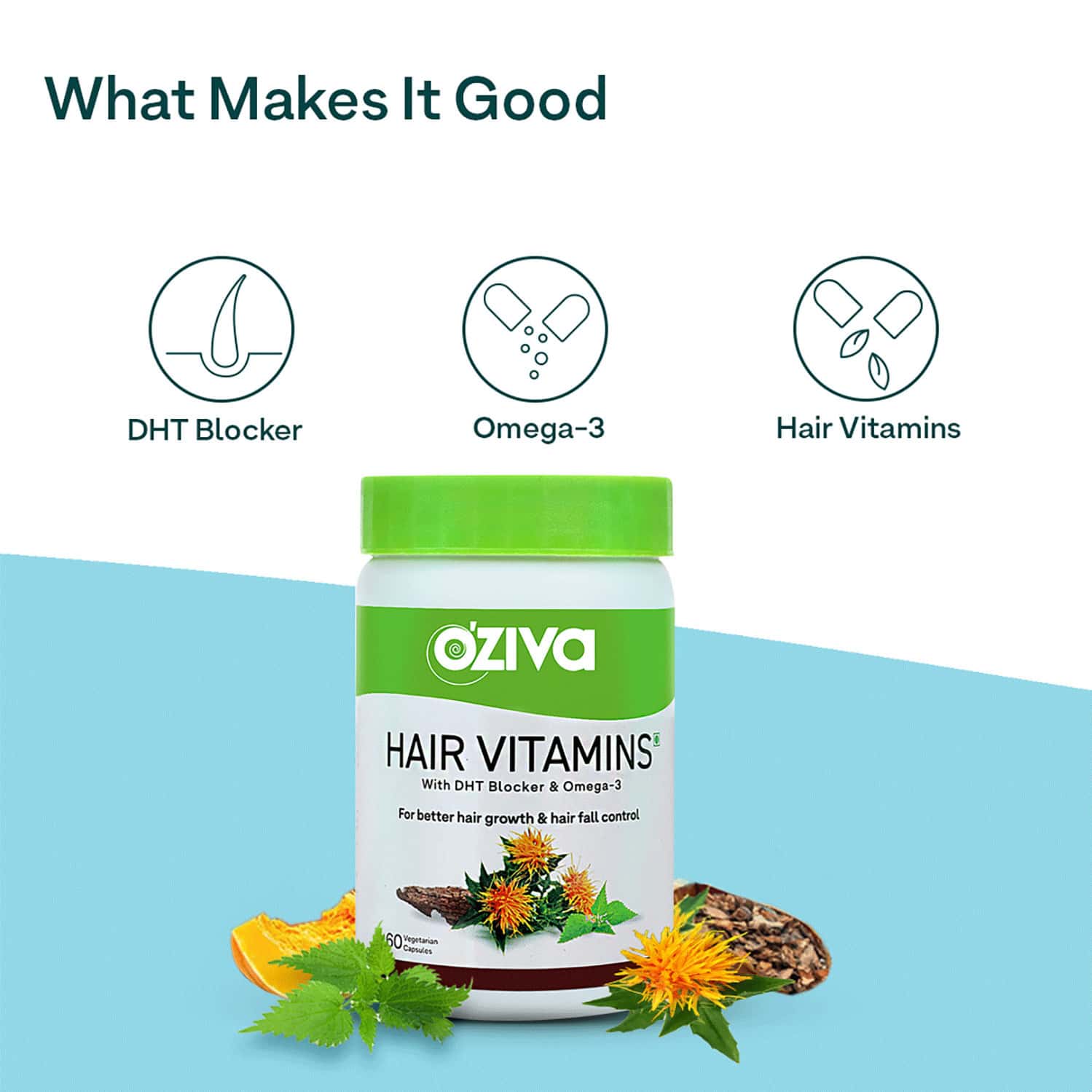 Buy OZIVA PLANT BASED HAIR VITAMINS 60 CAPSULES HAIR VITAMINS FOR