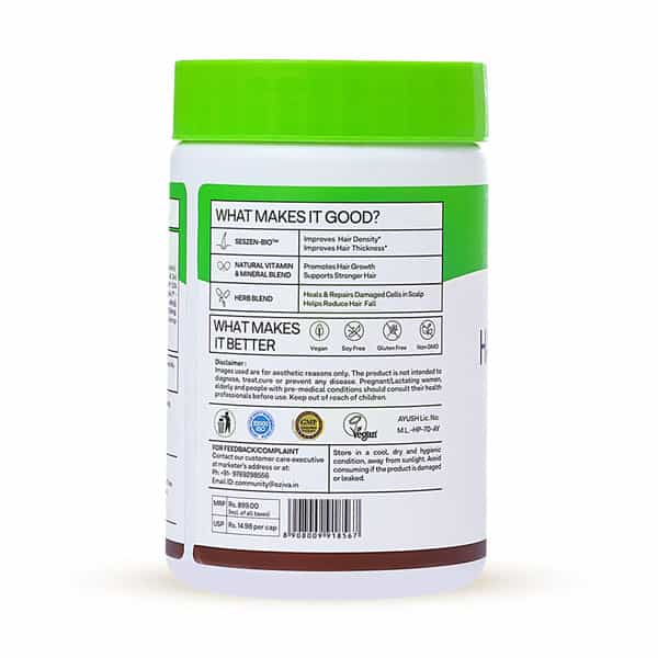 Oziva Plant Based Hair Vitamins | Omega-3 + Biotin | Hair Fall Control & Growth | 60 Capsules