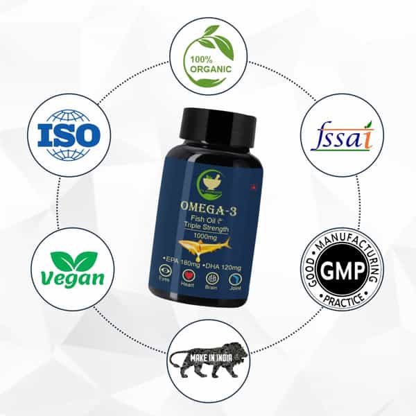 Fij Ayurveda Triple Strength Omega 3 Fish Oil - 1000Mg (180 Mg Epa & 120 Mg Dha) - 60 Capsules