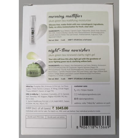 Plum Green Tea Moisture Duo Gift Set - Day Cream & Night Gel| Fights Acne | Maximum Hydration