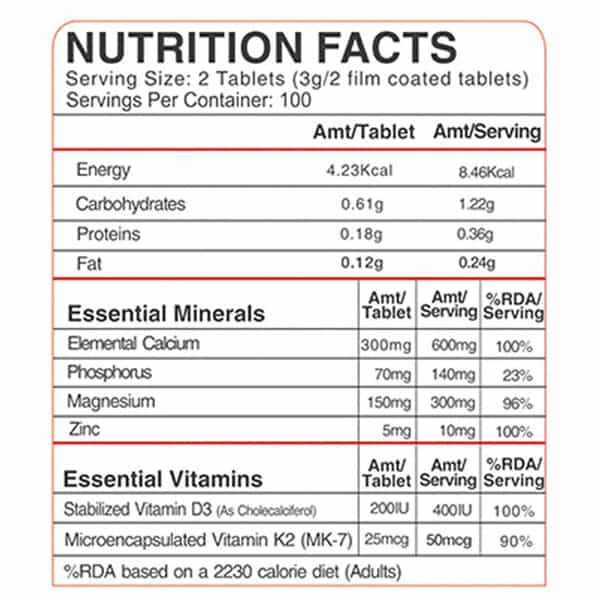Vitrovea Triple Calcium With K27 And D3- Multi Source W/Zinc-Phosphorus-Magnesium - 200 Tablets