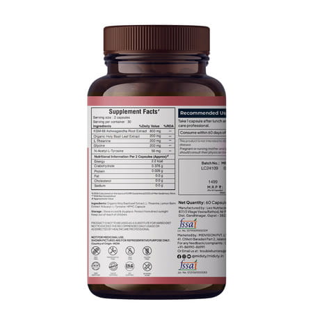 Miduty Anxiety Anger Mood Calm Supplement - Ksm-66 Ashwagandha | Gaba- Anti Depressant -60 Capsules