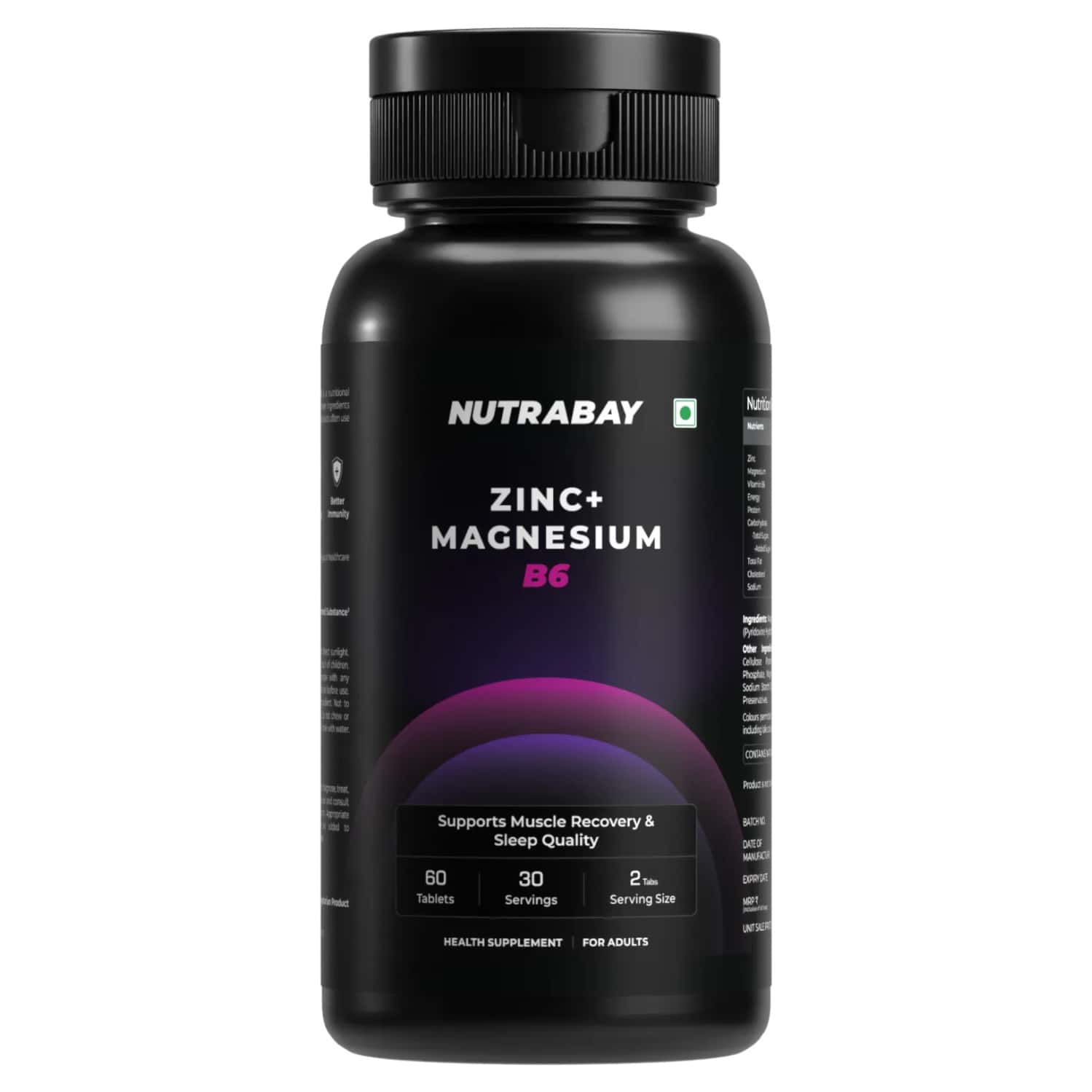 Nutrabay Pro Zinc Magnesium With Vitamin B6 (zma) | Anti Stress & Anxiety Relief - 60 Veg Tablets