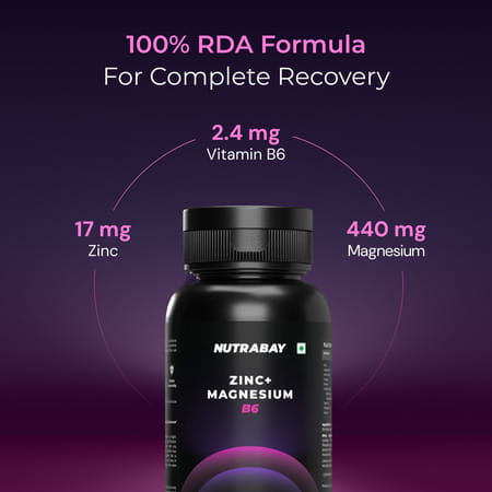Nutrabay Pro Zinc Magnesium With Vitamin B6 (Zma) | Anti Stress & Anxiety Relief - 60 Veg Tablets