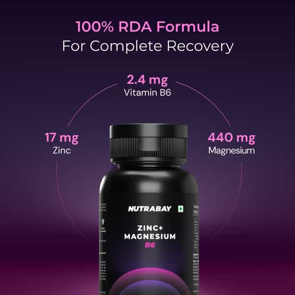 Nutrabay Pro Zinc Magnesium With Vitamin B6 (Zma) | Anti Stress & Anxiety Relief - 60 Veg Tablets