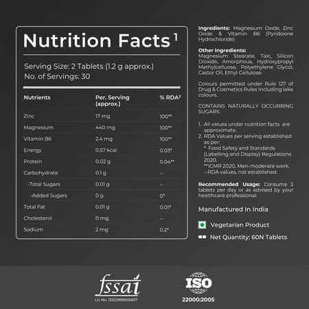 Nutrabay Pro Zinc Magnesium With Vitamin B6 (Zma) | Anti Stress & Anxiety Relief - 60 Veg Tablets