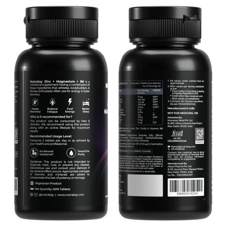 Nutrabay Pro Zinc Magnesium With Vitamin B6 (Zma) | Anti Stress & Anxiety Relief - 60 Veg Tablets