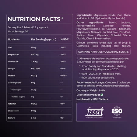 Nutrabay Pro Zinc Magnesium With Vitamin B6 (Zma) | Anti Stress & Anxiety Relief - 60 Veg Tablets