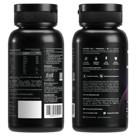 Nutrabay Pro Zinc Magnesium With Vitamin B6 (Zma) | Anti Stress & Anxiety Relief - 60 Veg Tablets