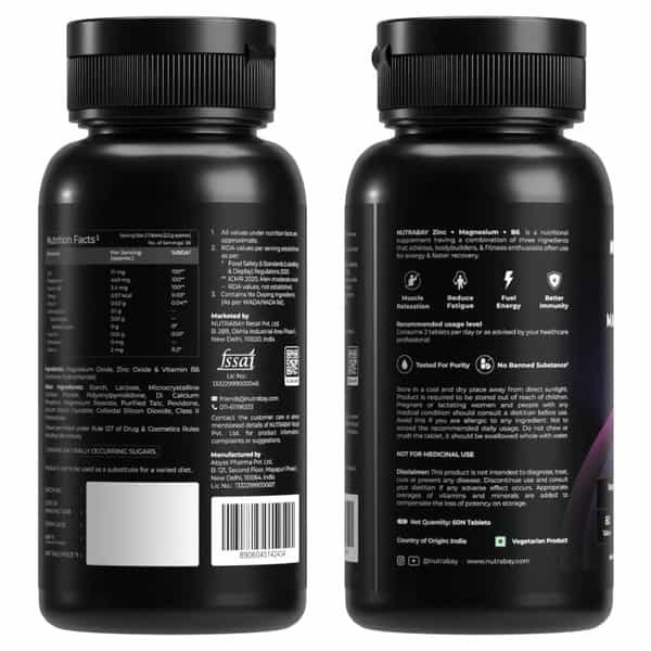 Nutrabay Pro Zinc Magnesium With Vitamin B6 (Zma) | Anti Stress & Anxiety Relief - 60 Veg Tablets