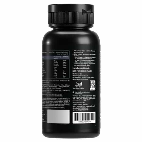 Nutrabay Pro Zinc Magnesium With Vitamin B6 (Zma) | Anti Stress & Anxiety Relief - 60 Veg Tablets