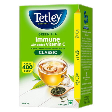 Tetley Classic Green Tea Immune With Added Vitamin C| Long Leaf Tea| 500g
