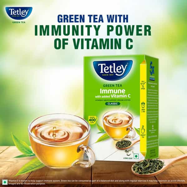 Tetley Classic Green Tea Immune With Added Vitamin C| Long Leaf Tea| 500G