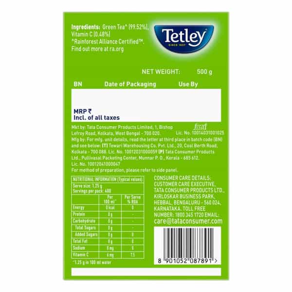 Tetley Classic Green Tea Immune With Added Vitamin C| Long Leaf Tea| 500G