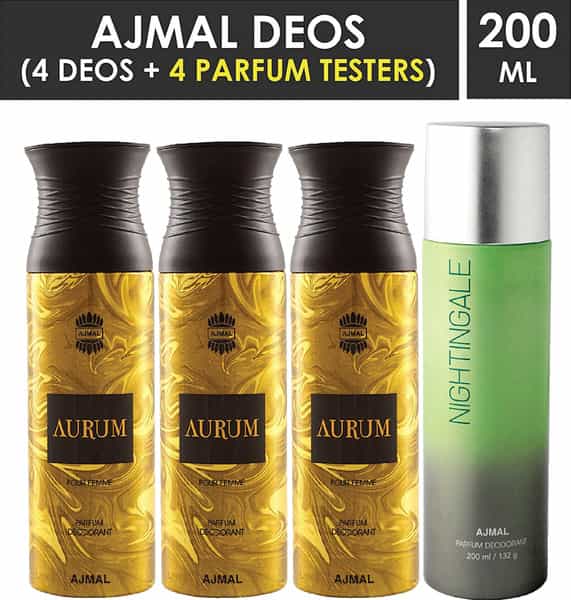 Ajmal 3 Aurum Femme For Women & 1 Nightingale For Men & Women Deodorants Each 200Ml Combo Pack Of 4