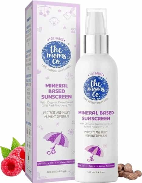 The Moms Co. Mineral Based Sunscreen With Carrot Seed & Red Raspberry Oil Spf 50+ Non Greasy 100Ml