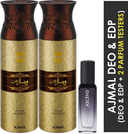 Ajmal 2 Wisal Dhahab Deo & Ascend Eau De Parfum 20ml Pack Of 3 (Total 420ml) For Men & Women