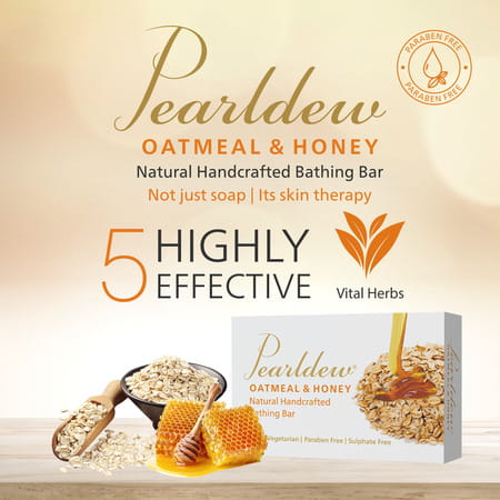 Pearldew Oatmeal & Honey Bathing Bar 75 Gm | Aloe & Butters | No Paraben (Pack Of 3)