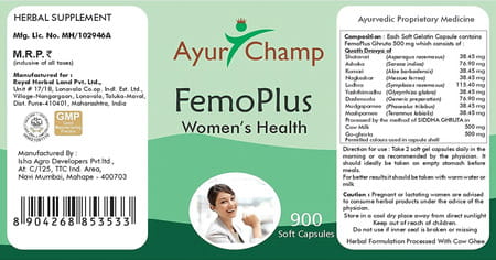 Ayur Champ Femoplus - 900 Capsules Pack Of 4