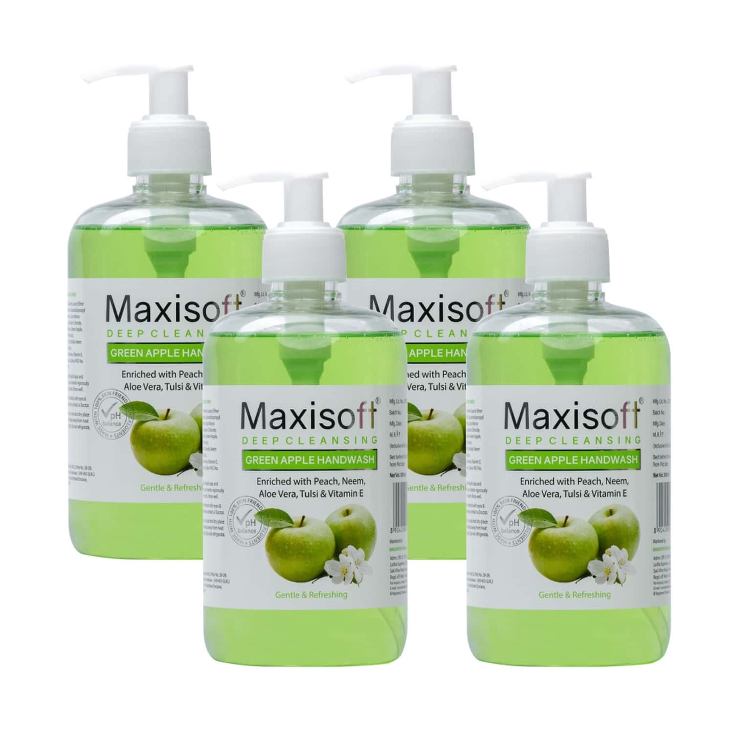Maxisoft Deep Cleansing Handwash | Gentle & Refreshing | Green Apple | 500 Ml | Pack Of 4
