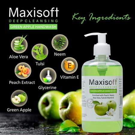 Maxisoft Deep Cleansing Handwash | Gentle & Refreshing | Green Apple | 500 Ml | Pack Of 4