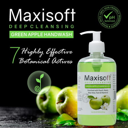 Maxisoft Deep Cleansing Handwash | Gentle & Refreshing | Green Apple | 500 Ml | Pack Of 4
