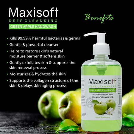Maxisoft Deep Cleansing Handwash | Gentle & Refreshing | Green Apple | 500 Ml | Pack Of 4