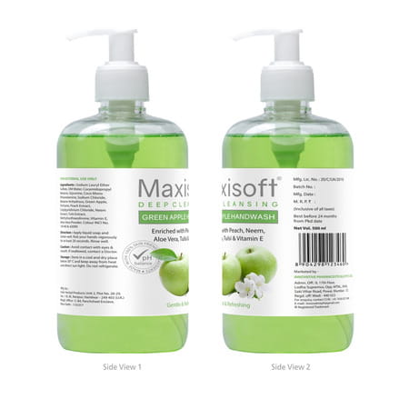 Maxisoft Deep Cleansing Handwash | Gentle & Refreshing | Green Apple | 500 Ml | Pack Of 4