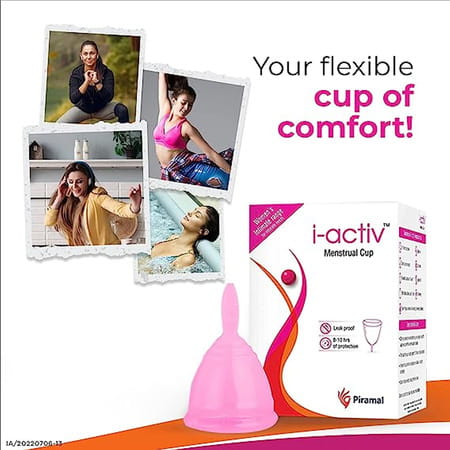 I-Activ Menstrual Cup For Women | 100% Silicone| 8-10 Hrs Protection | Medium Size | Pack Of 2