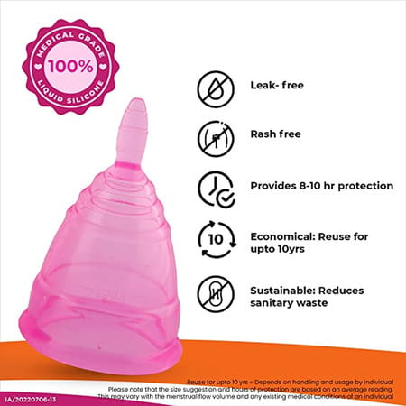 I-Activ Menstrual Cup For Women | 100% Silicone| 8-10 Hrs Protection | Medium Size | Pack Of 2