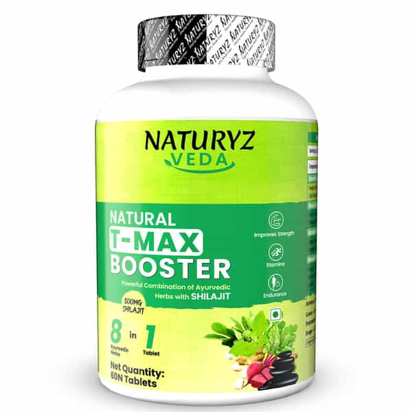 Naturyz Veda T-Max Booster Pure Shilajit Ashwagandha For Strength | Stamina | Vitality - 60 Tablets