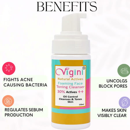 Vigini Anti-Acne Oil Control Foaming Toner Facewash 150ml|Serum 30ml|Day Night Spot Pimples Gel 50ml